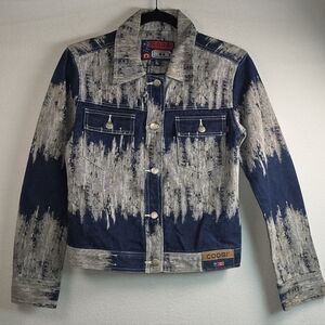 COOGI "Down Under" blue tie-dye style button-up denim jacket Sz S